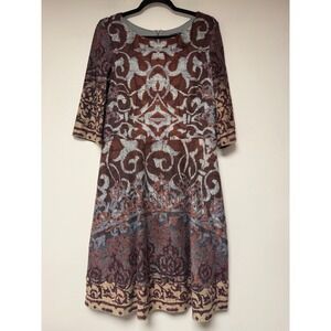 Chris McLaughlin A-Line Dress Womens 14 Burgundy Damask Print Excellent